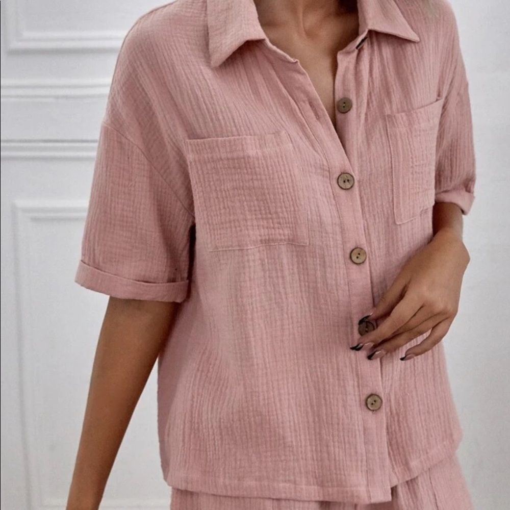 Two piece short and button up top
